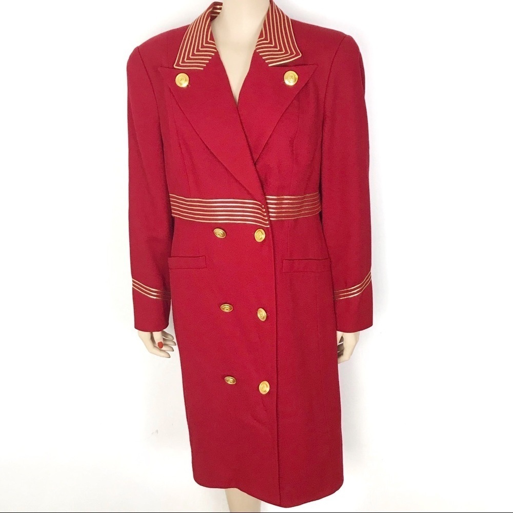 Vintage military inspired red and gold wool dress coat